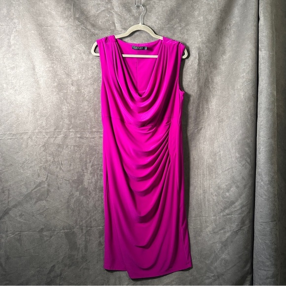 Lauren Ralph Lauren Christmas Draped Cowl Dress Fuchsia Magenta Plus Size 16W - Picture 7 of 8